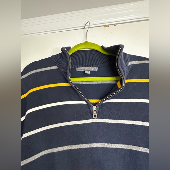 Old Navy Sweater Men Blue Yellow White Grey horiz., Striped 1/4 Zip Pullover XL - Picture 5 of 11